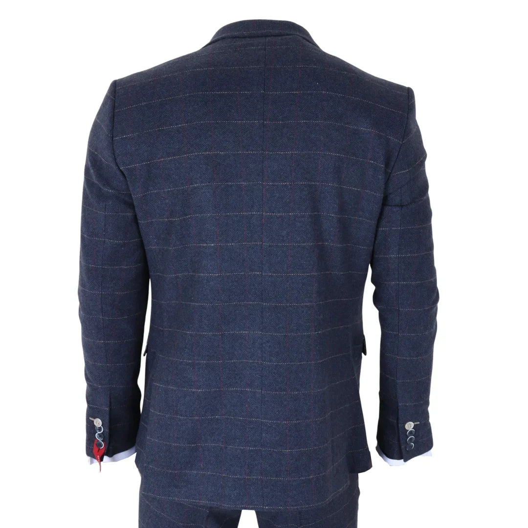 TP-32 - Gatsby stílusú sötétkék, 3 darabos gyapjúkeverék tweed öltöny férfiaknak