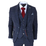 TP-32 - Gatsby stílusú sötétkék, 3 darabos gyapjúkeverék tweed öltöny férfiaknak