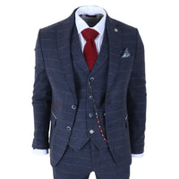TP-32 - Gatsby stílusú sötétkék, 3 darabos gyapjúkeverék tweed öltöny férfiaknak