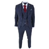 TP-32 - Gatsby stílusú sötétkék, 3 darabos gyapjúkeverék tweed öltöny férfiaknak