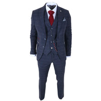 TP-32 - Gatsby stílusú sötétkék, 3 darabos gyapjúkeverék tweed öltöny férfiaknak
