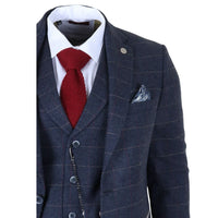 TP-32 - Gatsby stílusú sötétkék, 3 darabos gyapjúkeverék tweed öltöny férfiaknak