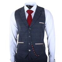 TP-32 - Gatsby stílusú sötétkék, 3 darabos gyapjúkeverék tweed öltöny férfiaknak