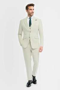 Tropez - Men's 3 Piece Sage Green Tailored Fit Suit