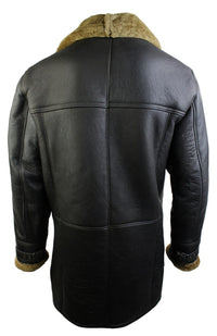 Mens 3/4 Brown Duffle  Real Sheepskin Jacket Classic Brown Ginger