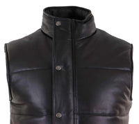 Mens Real Leather Waistcoat Gilet Quilted Puffer Design Warm Zip Casual Black