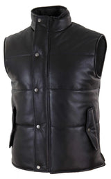 Mens Real Leather Waistcoat Gilet Quilted Puffer Design Warm Zip Casual Black