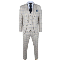 Warwick Men's Beige 3-Piece Checked Suit