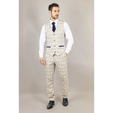 Warwick Men's Beige 3-Piece Checked Suit
