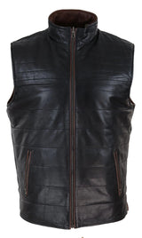 Mens Black & Brown Reversible Leather Gilet
