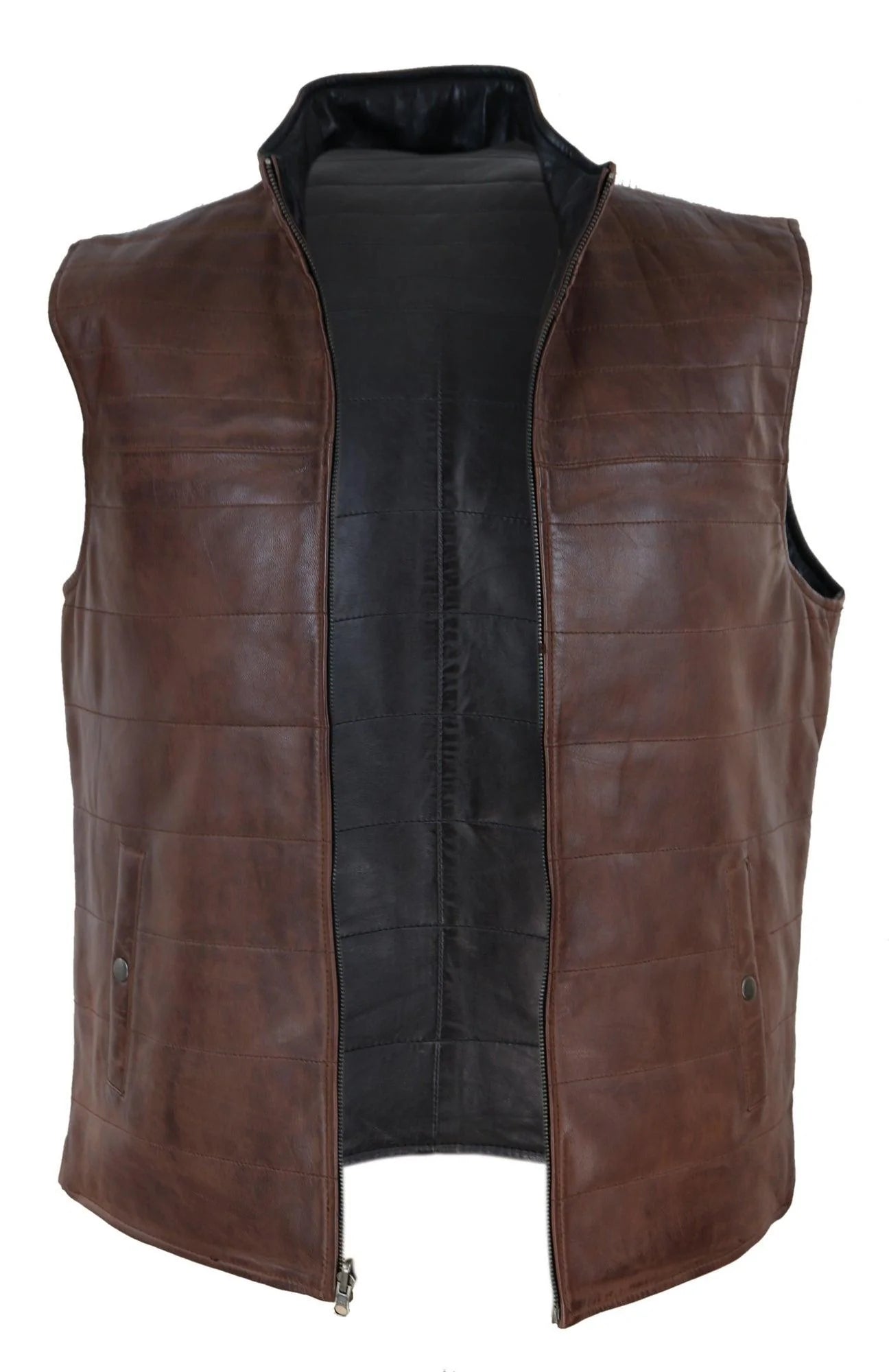 Mens Black & Brown Reversible Leather Gilet
