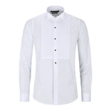 Men's Wing Collar White Shirt Pleated Tuxedo Double Cuff Satin Cotton