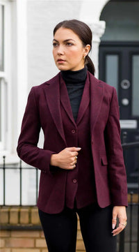 Womens Blazer Suit Wool Tweed Elbow Patch 1920s Vintage Classic Burgundy