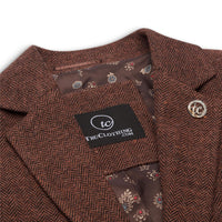 WS-12 - Női tweed öltönyzakó halszálkás mintával, rozsdabarna mintával