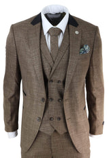 Mens 3 Piece Brown Tailored Fit Suit