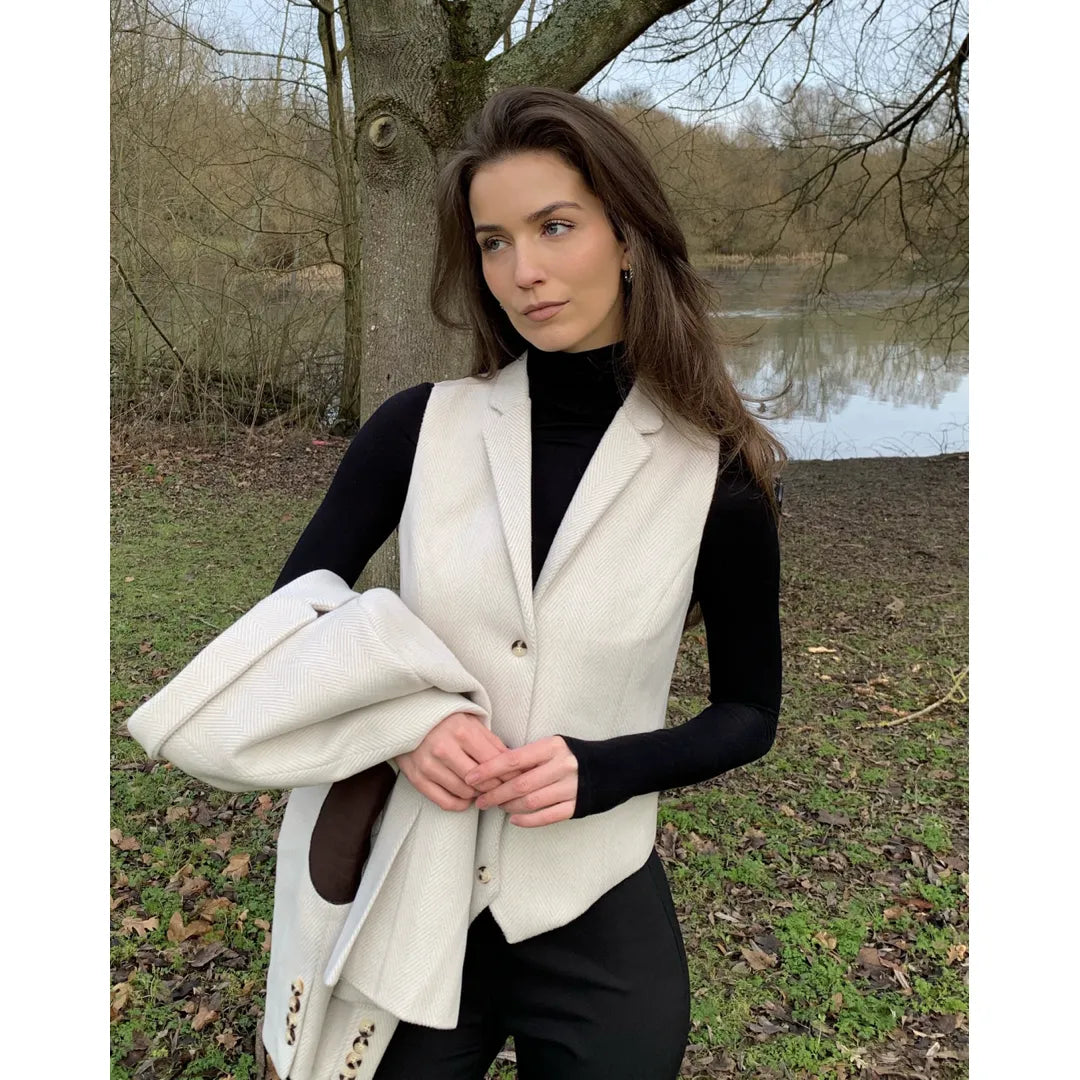 WSN15 - Női krémszínű gyapjúkeverék tweed mellény