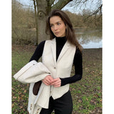 WSN15 - Női krémszínű gyapjúkeverék tweed mellény