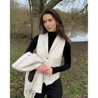 WSN15 - Női krémszínű gyapjúkeverék tweed mellény