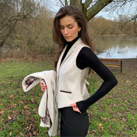 WSN15 - Női krémszínű gyapjúkeverék tweed mellény